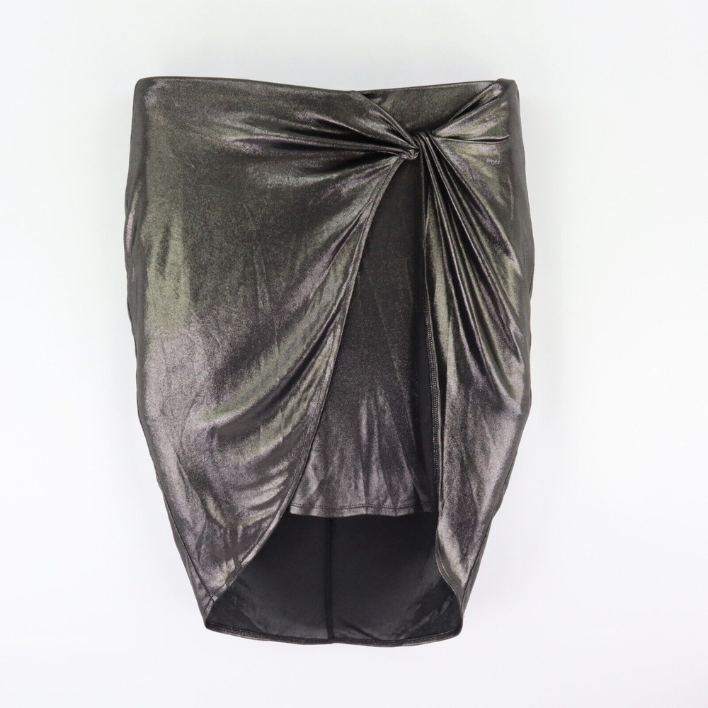 Express Bandage Skirt Womens M Metallic Silver Shiny Gathered Elastic Waist NWT